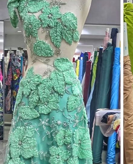 Detalle del encaje floral verde